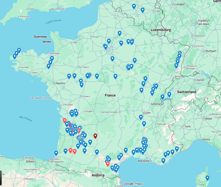 Carte de France des installations Genodics